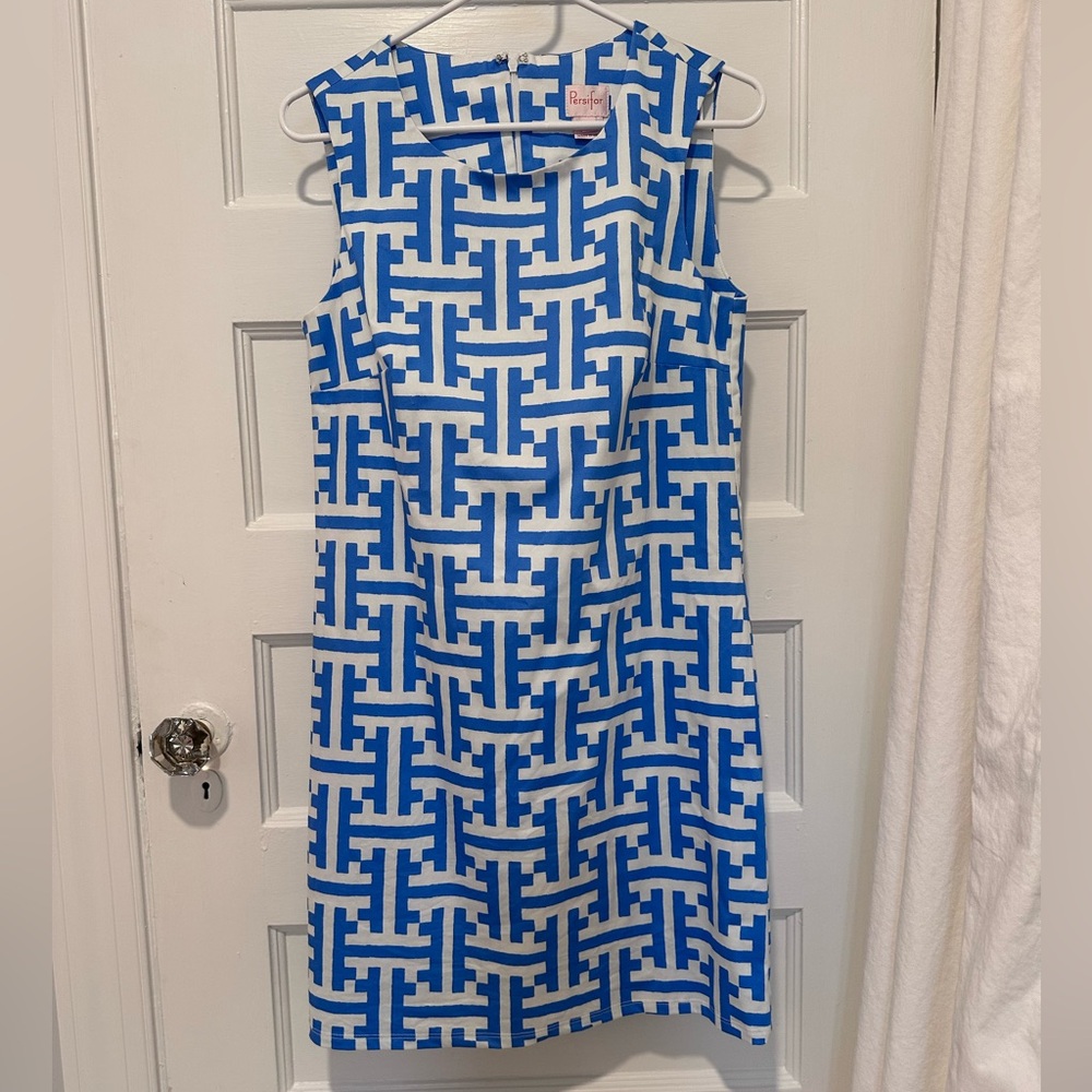 Persifor Shift Dress, Blue and White, Small